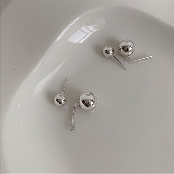 New Silver Ear Jacket Earrings with Double Ball - Picture 5 of 9